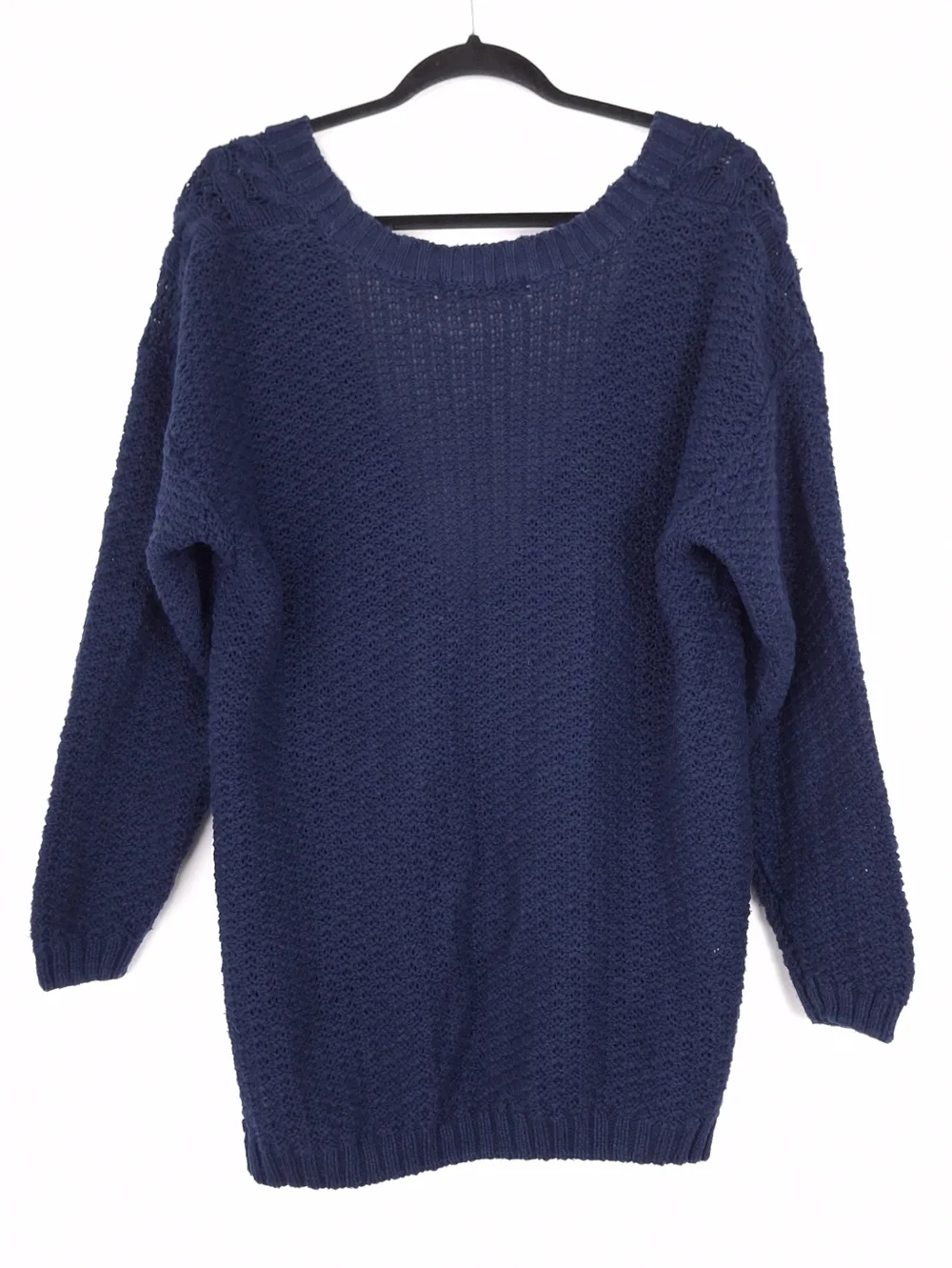 Venezia vintage chunky cable knit cardigan fisherman preppy slouchy navy blue - Picture 2 of 9